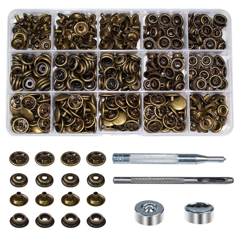 INNETOC 100 Sets - 12mm(1/2") Metal Line 24 Gunmetal Black Plated Steel Snaps Fastener Leather Rapid Rivet Button Sewing with Seting Tool (12mm, Bronze) - Image 1